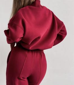 Sweat-shirt à capuche court personnalisé pour femmes Top Straight Jogger Sweatpants 2-Piece Fleece Outfits Sweatsuit Sets Casual Style - Product Image 4