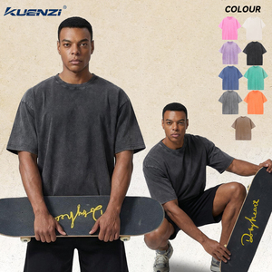 Camiseta Oversize para Hombre Kuenzi, 250GSM, Algodón Lavado, Estilo Vintage, Talla Grande 3XL, Cuello Redondo Relajado, Streetwear, Camiseta Lisa <span class=keywords><strong>de</strong></span> Verano, OEM RTS - Product Image 1