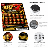 Billets de loterie à gratter populaires, thème numéroté personnalisé, jeu amusant, surprise originale, couleur brillante, vernis brillant