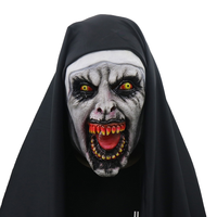 Masque en latex de nonne maléfique effrayante avec foulard noir, accessoire de cosplay pour film d'horreur, accessoire de déguisement pour fête d'Halloween