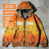 Fabricant de vêtements – Sweat-shirt vintage personnalisé pour homme, épais 400/500 g/m², teinture dip-dye, coupe courte, impression sérigraphique, sweats à capuche zippés style designer