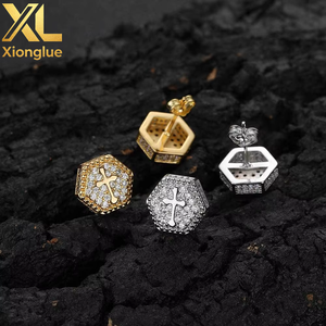 Nouvelles boucles d'oreilles hexagonales en or plaqué 18 carats, bijoux tendance hip-hop pour femmes et hommes - Product Image 4