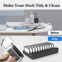 Station de charge USB C multi-appareils 360W à 10 ports avec rangement pour téléphones portables et tablettes