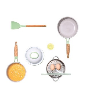 Maifan Stone Non-stick Pan Set Green Simple Solid Color Anti-scalding Cookware For Home Use Multifunctional Non-slip Handle - Product Image 2