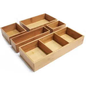 Ensemble de 5 pièces en bois de bambou tiroir organisateur boîte poubelle ensemble pour fournitures de bureau et accessoires de bureau