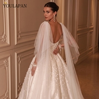 YouLaPan Cape de mariage longue en tulle détachable, voile d'épaule traînant, manches cape transparentes, longueur ras du sol, accessoire cape de mariée à volants