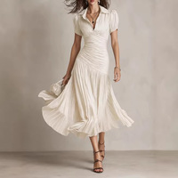 Nouvelle robe fourreau plissée en satin rayé rétro, style européen et américain, très tendance