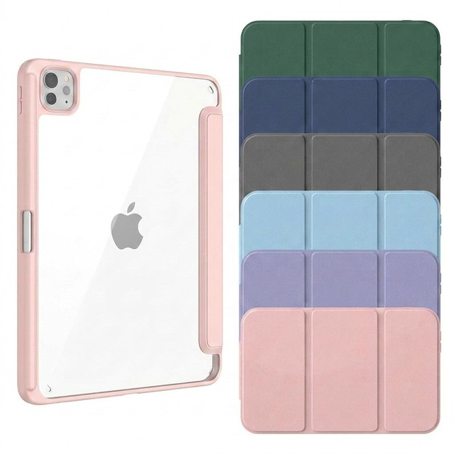 iPad 9th/8th/7th Generation Case 10.2 with Pencil Holder, Clear Acrylic Back Trifold Smart Auto Sleep/Wake Shockproof Slim Cover