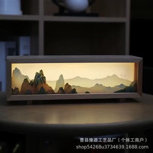 Customized <b>Night</b> <b>Light</b> Tap Control Rectangle USB Powered Chinese Style Mountain Scene Decor Gift For Elders - Product Image 1