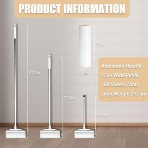 <b>Floor</b> Carpet Lint Sticky <b>Roller</b> Extendable Long Handle Fuzz Cleaning Mop Pet Hair ABS Manual White 19/24cm - Product Image 2