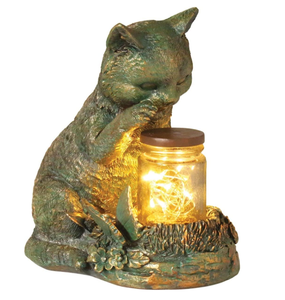 Groothandel Kat met Potje Vuurvliegjes Tuinbeeld Tuindecoratie - Product Image 1