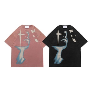 เสื้อยืดแขนสั้นผ้าฝ้ายเนื้อหนา ลายพิมพ์นามธรรมทันสมัย ดีไซน์ทำสีซีดแบบวินเทจ ปรับแต่งสีได้ ไม่เป็นขุย - Product Image 1