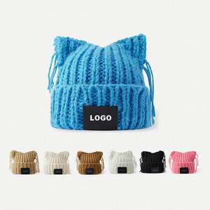 Mode personnalisée faite à la main Crochet acrylique <span class=keywords><strong>Islande</strong></span> fil tricot Pussycat chapeau femmes oreilles de chat Beanie - Product Image 1