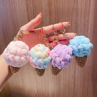 Porte-clés Kawaii en crochet fait main, en forme de cornet de crème glacée moelleux, breloque de sac en peluche douce pour filles, cadeau d'été