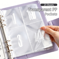 Carnet de budget à couverture rigide en cuir/PU à feuilles mobiles avec fermeture magnétique, 25 feuilles, enveloppes transparentes en PP pour espèces, multiples