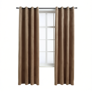 Cortinas Opacas de Terciopelo Beige de 54x63 Pulgadas con Anillas para Ventana Plana, Sala de Estar - Product Image 1