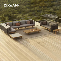 Gartenmöbel-Set Wasserdicht Feuerstelle Outdoor-Sofa-Set Muster Holzbank Sitz Modern Rattan Aluminium Gartenmöbel-Set