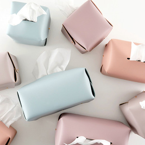 Korean style minimalist PU leather tissue box, home living room dining <b>table</b> tissue box storage bag, candy-colored tissue - Product Image 4