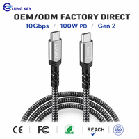 Cable USB 3.1 Tipo C a Tipo C de 100W PD 3.1 de LUNG KAY, Fabricación OEM, 10Gbps, 4K 60Hz, Chip E-Marker, Cable de Datos Industrial