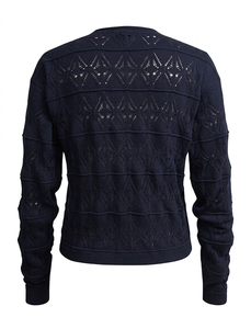 Cárdigan de punto casual de lana para mujer, con cuello redondo, manga larga, diseño calado y antiarrugas, ideal para otoño. - Product Image 3
