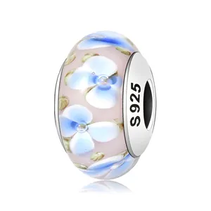 Echte 925 Sterling Silber Marineblau Murano Glasperlen mit Ripple Charms für Armband Frauen Schmuck machen Drops hipping