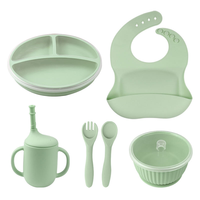Bol en silicone de qualité alimentaire pour enfants, anti-chute, avec ventouse, couvercle, cuillère et fourchette, ensemble d'alimentation pour bébé en silicone