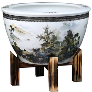 <span class=keywords><strong>ปลาทอง</strong></span>เซรามิกจิ่งเต๋อเจิ้น พร้อมฐานไม้เนื้อแข็ง ดีไซน์ภูมิทัศน์จีน ตู้ปลาขนาดใหญ่สำหรับใช้ในสวน - Product Image 5