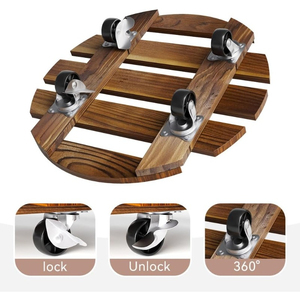 Ensemble de 2 chariots à plantes ronds en bois, robustes, avec <span class=keywords><strong>roulettes</strong></span> verrouillables à 360 degrés pour plantes en pot d'intérieur et d'extérieur - Product Image 4