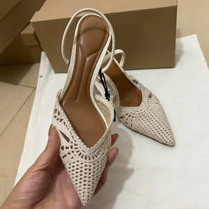 ZA Nuove <span class=keywords><strong>Scarpe</strong></span> da <span class=keywords><strong>Donna</strong></span> Eleganti con Tacco Alto, Sandali Slingback in Maglia, <span class=keywords><strong>Scarpe</strong></span> da Cerimonia <span class=keywords><strong>Beige</strong></span>, Tacchi da Sposa 7 cm - Product Image 1