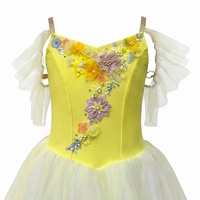 Robe de tutu de ballet jaune pour filles R1082, manches à volants, jupe en tulle à paillettes, costume de scène de ballet pour enfants, sur mesure