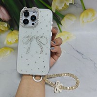 Étui de téléphone portable avec logo personnalisé imprimé, motif de nœud papillon, avec cordon pour iPhone 16 Pro Max 17 15