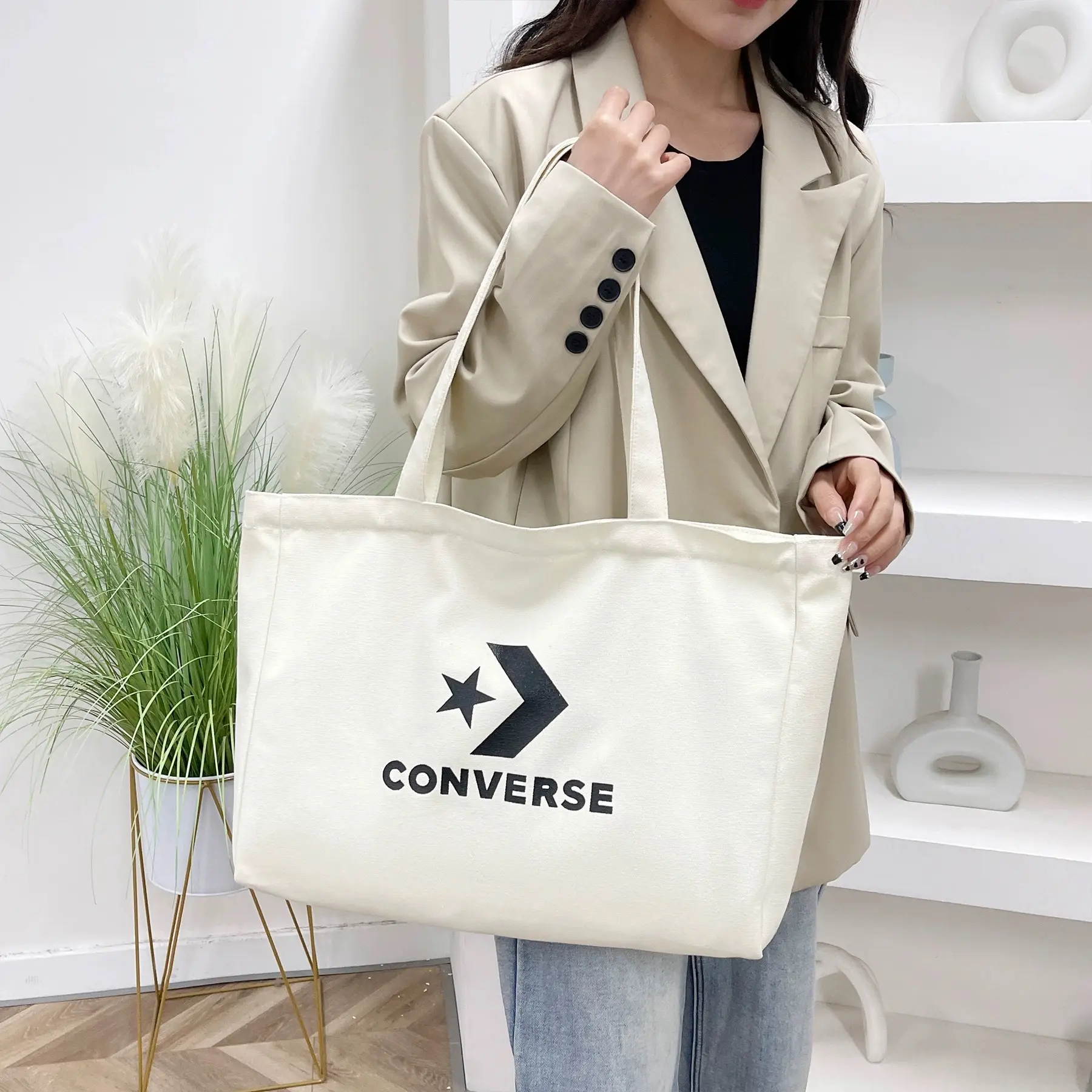 Individuell bedruckte extra große Kapazität Tote-Tasche mit Logo schwergewichtige personalisierte bio-Einkaufstasche übergroße Baumwoll-Canvas-Tasche