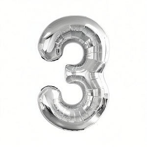 Party Love Silver Number 3 Foil <b>Balloon</b> 45cm Birthday Party <b>Decorations</b> - Product Image 2