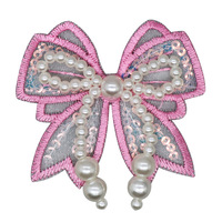 Patch en organza polyester avec nœud, broderie informatique, perles, applique à franges thermocollante, accessoires de couture DIY