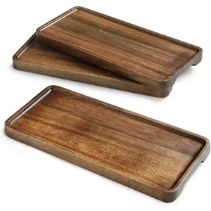 Natural Acacia Wood Tray Wooden Cheese Plate Serving With Handmade Wooden Rectangular Trays