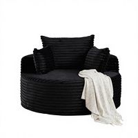 Fauteuil convertible moderne en velours côtelé de 50 pouces, rembourré en éponge, avec coussins, sans assemblage requis, noir, pour salon