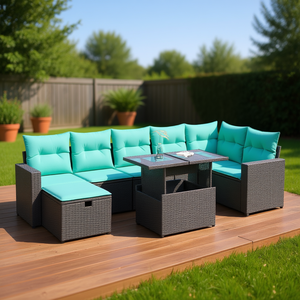 Set di divani da esterno in polyrattan grigio da 8 pezzi con cuscini per posti a sedere in giardino e cortile - Product Image 2