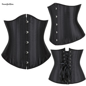 Black Women Satin <strong>Cupless</strong> Bustier Firm Tummy Control Lace up Waist Training <strong>Corset</strong> 26 Steel Bones - Product Image 2