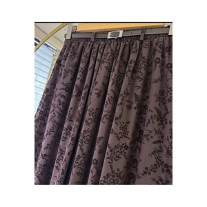 Women's Brown Flocked Tulle Skirt <b>Elastic</b> Waist 100 Cm Hijab Friendly Long A Line - Product Image 5