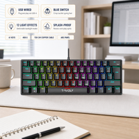 Clavier de jeu mécanique à 61 touches, interrupteur bleu, filaire USB, 12 effets d'éclairage, résistant aux éclaboussures, pour joueur sur PC