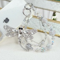 Breloque de téléphone libellule scintillante en strass, double couche, faite à la main, avec perles, cordon de poignet pour téléphone, porte-clés tendance, pendentif de sac, ornement