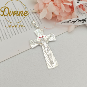Crucifixo Grande Banhado a Ouro, Pingente Religioso de <span class=keywords><strong>Jesus</strong></span> Cristo Banhado a Prata para Confecção de Colares, Presente Cristão Masculino - Product Image 2