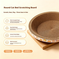 Lit rond pour chat mignon, griffoir imprimé dessin animé, en carton ondulé épais, bol griffoir pour chats d'intérieur