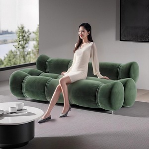 Sofá Modular de Diseño Arqueado con Acabado en Cuero Negro, Muebles para Sala de Estar - Product Image 2