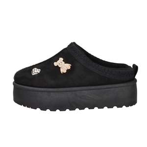 Zuecos Negros Laura Biagiotti para Mujer, Modelo 9262, con Detalle de Oso y Corazón con Pedrería, Suela de Plataforma - Product Image 1