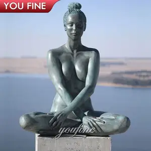 Fundición de bronce mujer desnuda Yoga escultura de Metal de Yoga dama estatua para el estadio y el Hotel