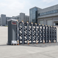 Porte coulissante sans rail en acier et alliage d'aluminium pleine largeur, portail rétractable automatique moderne à double moteur pour hôtels