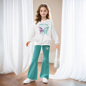 Bán Buôn Trẻ Em Mùa Xuân Mùa Thu Trang Phục In Dài Tay Áo Nỉ Và Quần Loe 2 Mảnh Cô Gái Quần Áo Set - Product Image 6