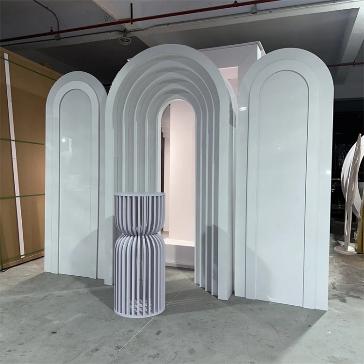 Custom PVC Acrylic Wedding Arch Backdrop Stand - YZFY-WB-39 | Modern Floral Garland Stage Decor