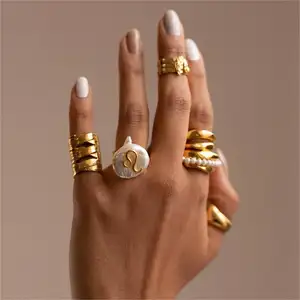 Go Party Fashion Personalized Copper Gold Plated Finger Rings Irregular Pearl Ring 12 Horoscope Zodiac Sign Rings For Women